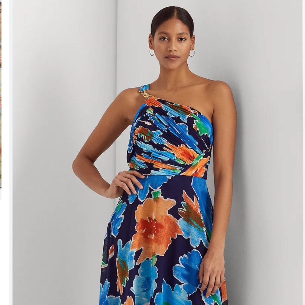 LAUREN RALPH LAUREN Floral Georgette One-Shoulder Gown. - Picture 4 of 11